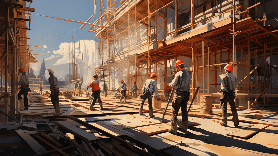 安全生产工地施工建设场景创意插画