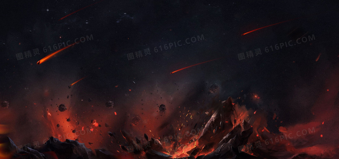 火山科幻红色影视海报背景