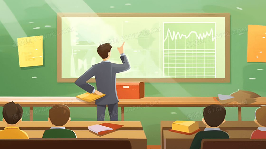 在学校教室讲台上课的老师插画