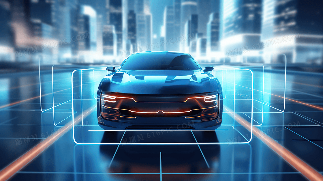 蓝色科技感未来城市智能汽车无人驾驶创意图片