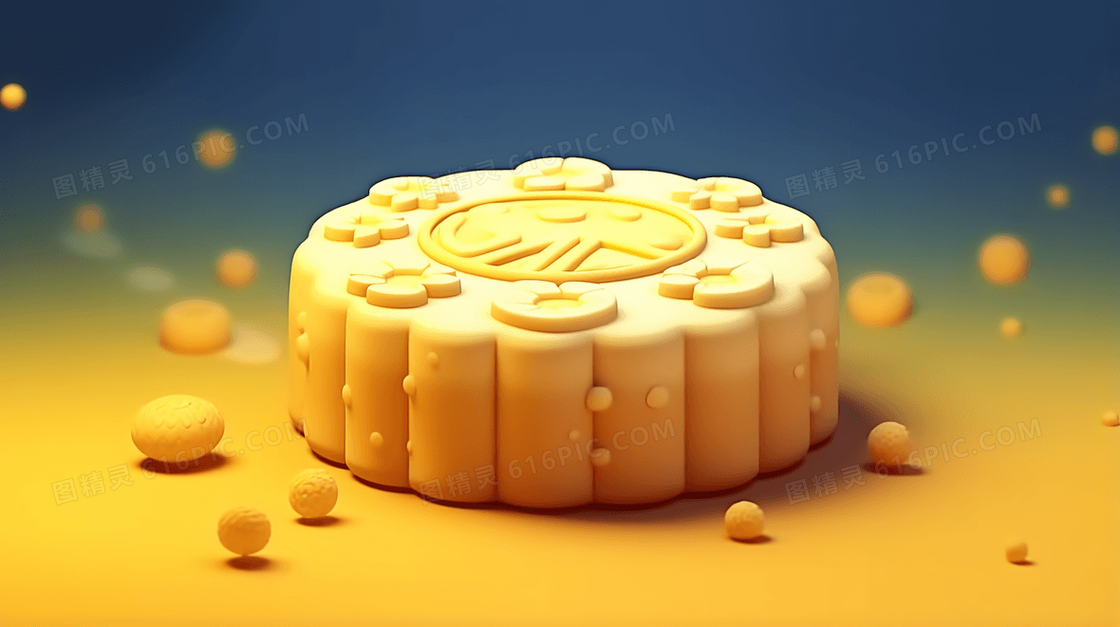 3D立体中秋节月饼卡通插画