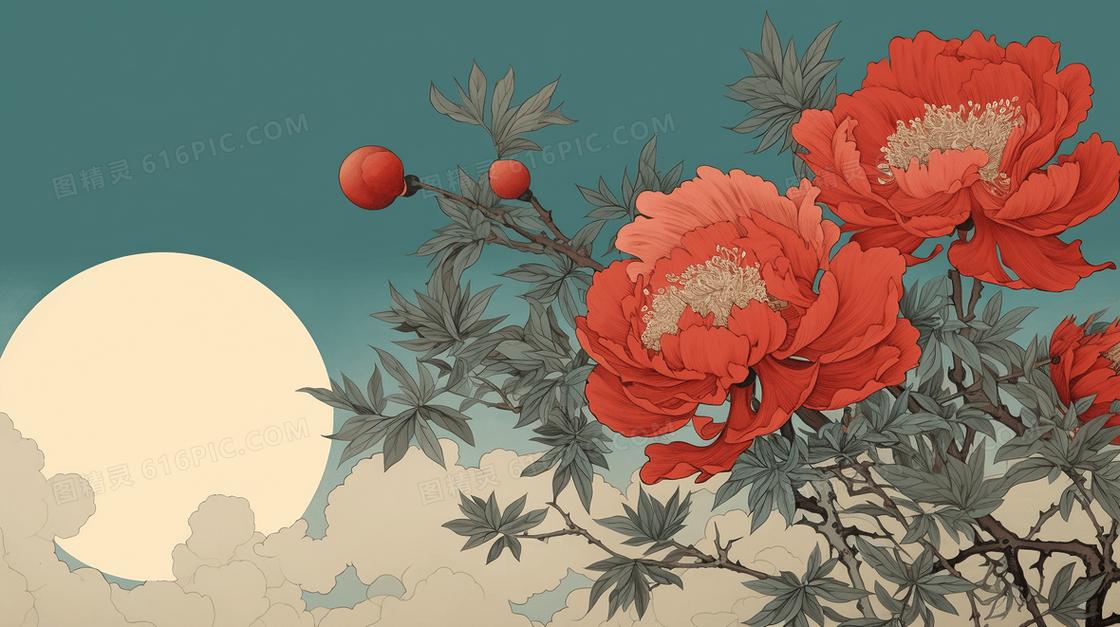 红色美丽的茱萸创意风景插画