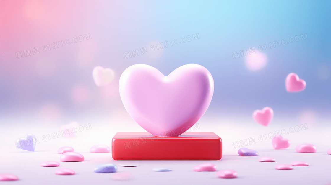 粉色浪漫3D立体心形插画