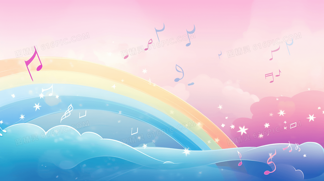 飘扬着音符的彩虹音乐世界插画