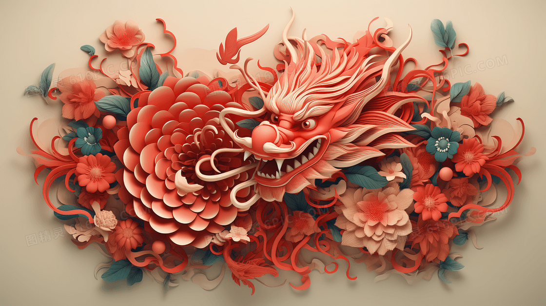 彩色立体浮雕神龙创意插画