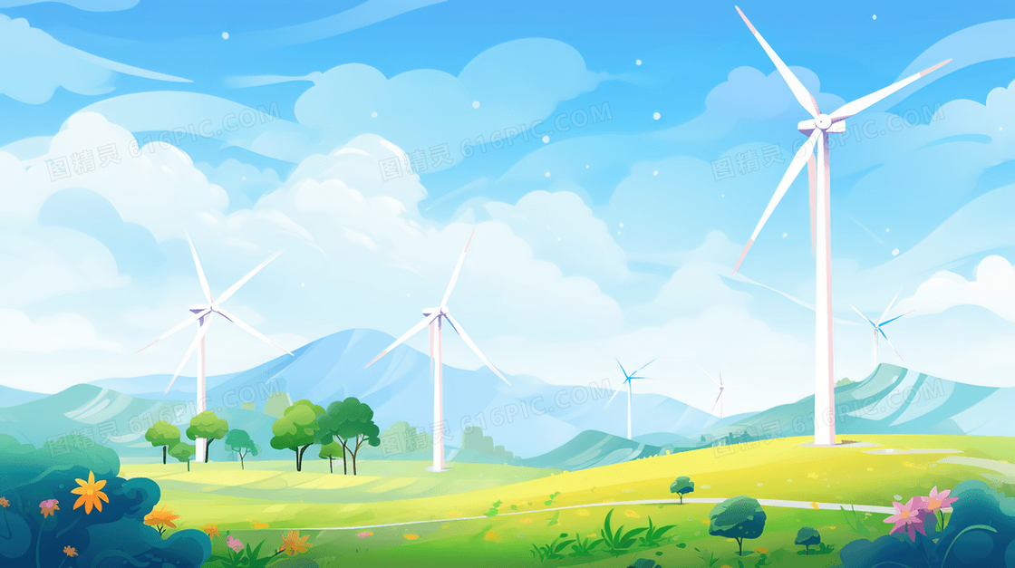风力发电新能源插画