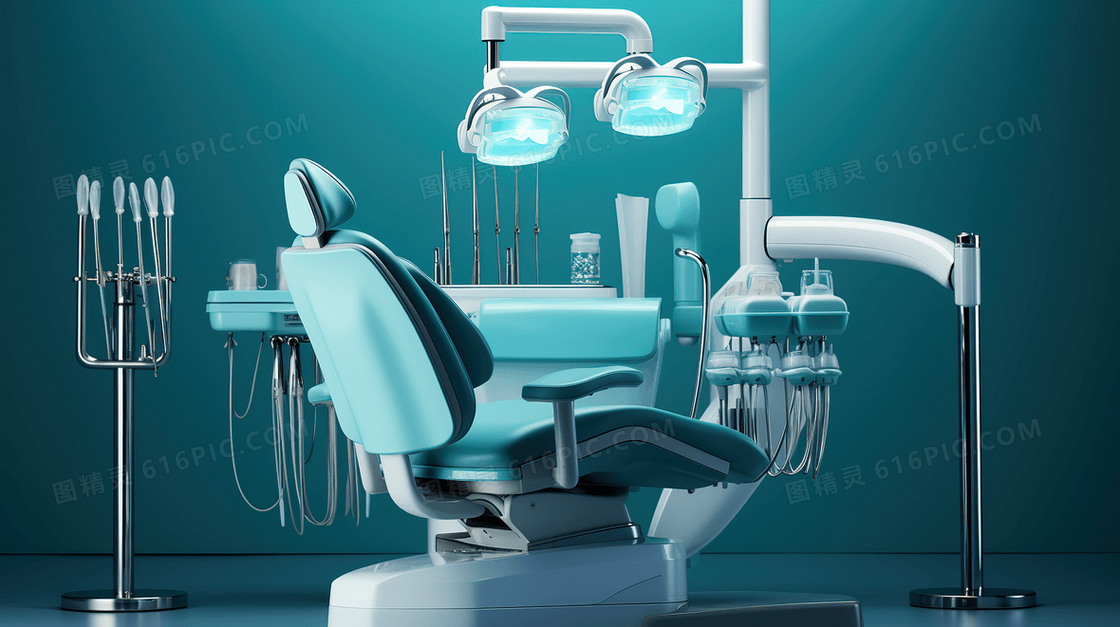 整洁干净的牙诊所牙齿治疗室场景插画
