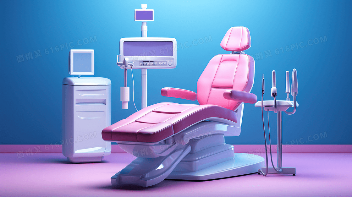 整洁干净的牙诊所牙齿治疗室场景插画