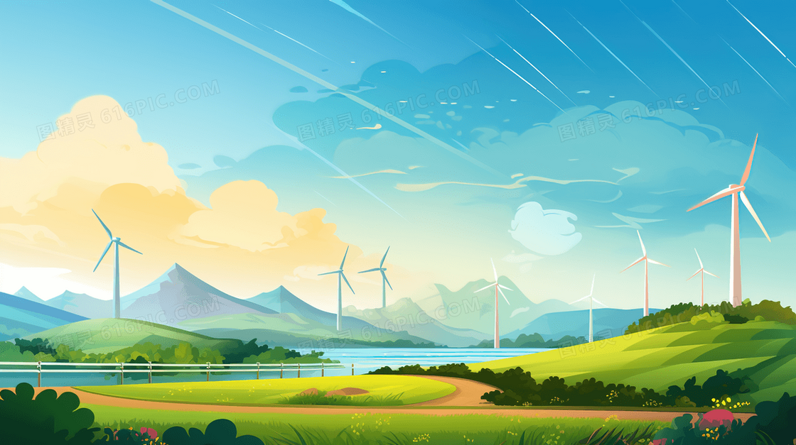 风力发电新能源插画