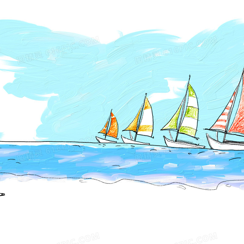 卡通手绘帆船海背景