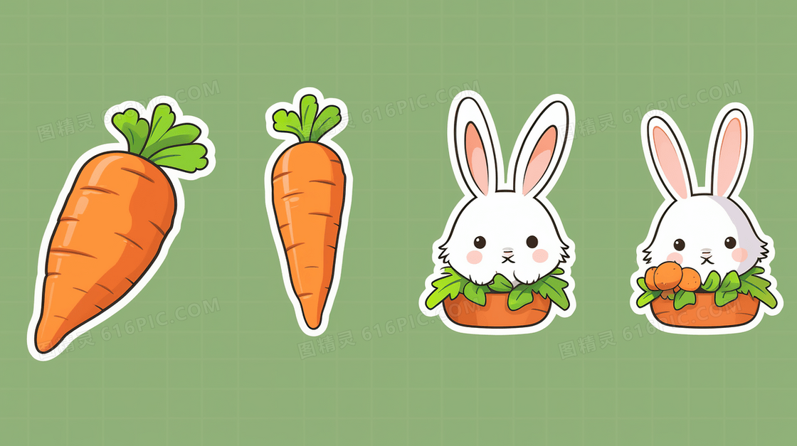 可爱的兔子和可爱的胡萝卜场景插画