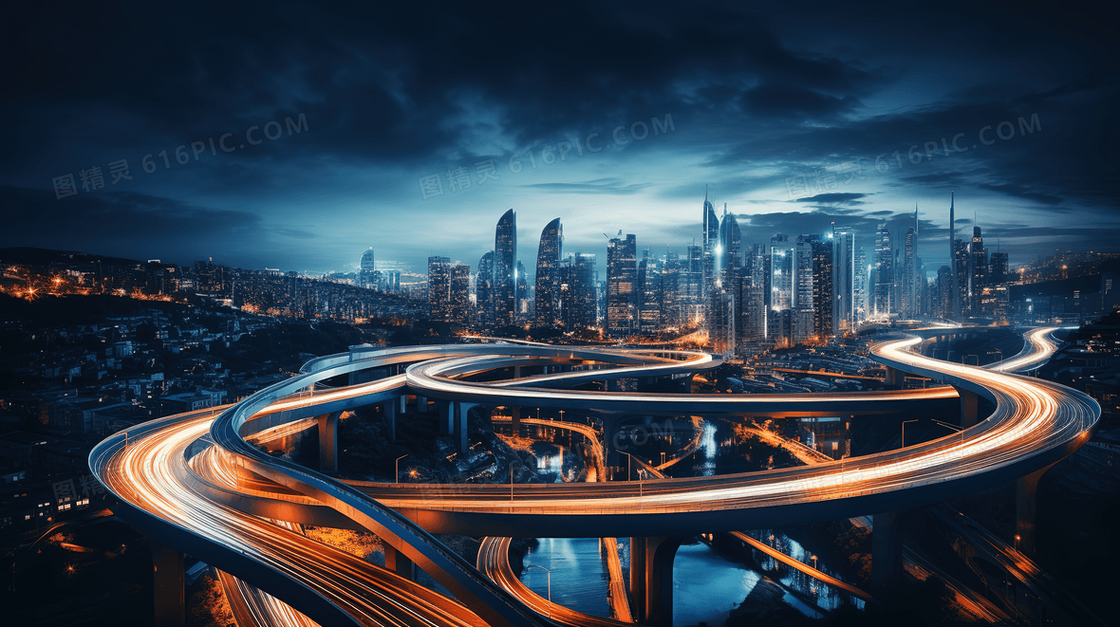 未来城市夜景高架桥概念图片