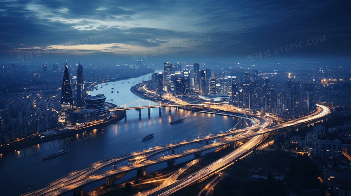 未来城市夜景高架桥概念图片