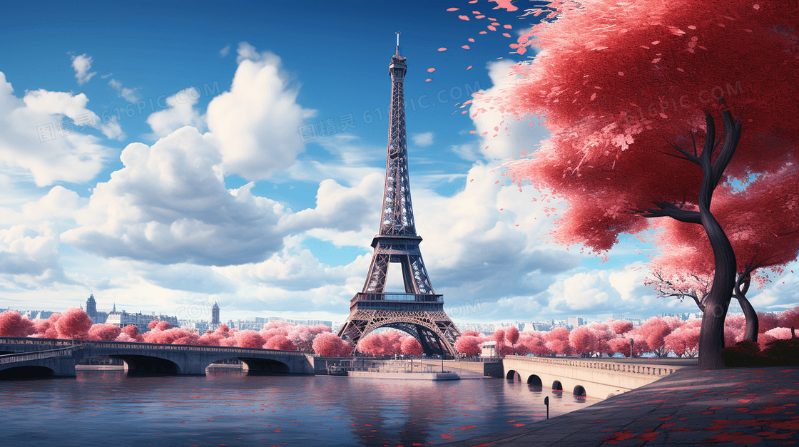 法国著名景点巴黎铁塔唯美风景概念图片