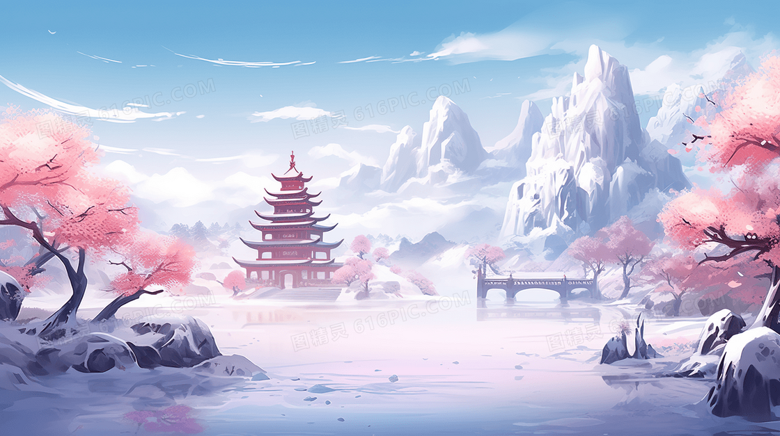 中国风建筑场景插画