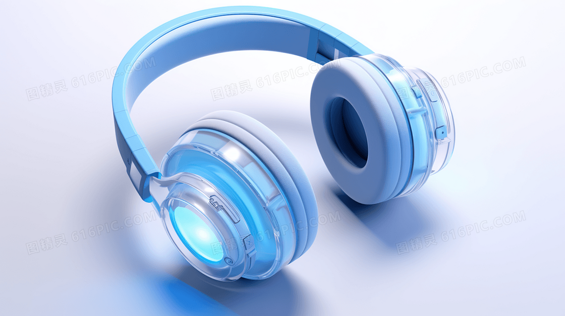 3D立体蓝色炫酷发光电竞耳机插画