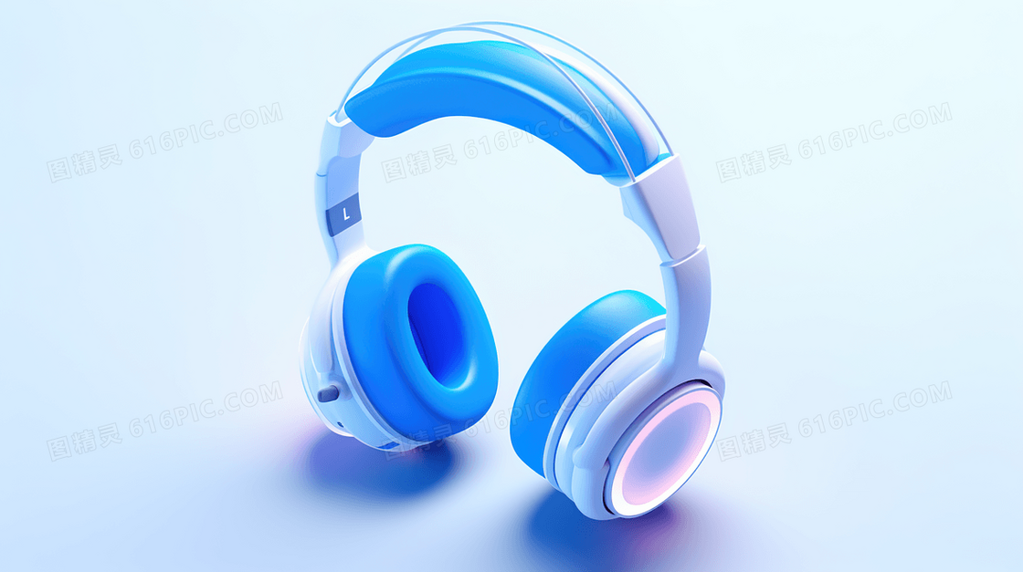 3D立体蓝色炫酷发光电竞耳机插画