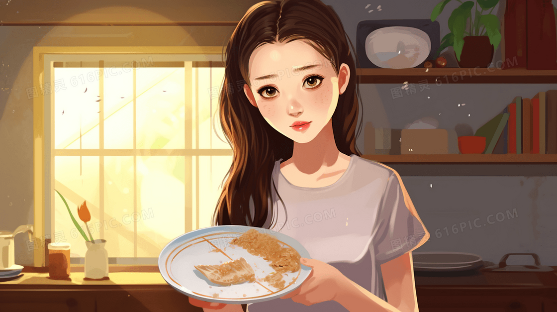 光盘行动节约粮食卡通人物场景插画