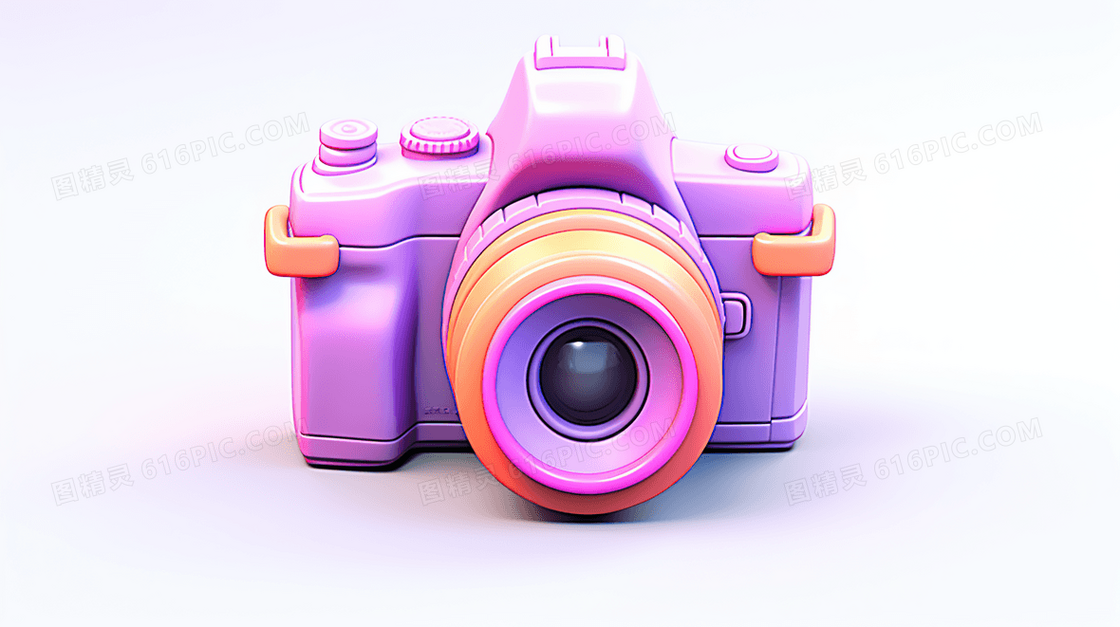 3D立体粉紫色相机可爱卡通插画