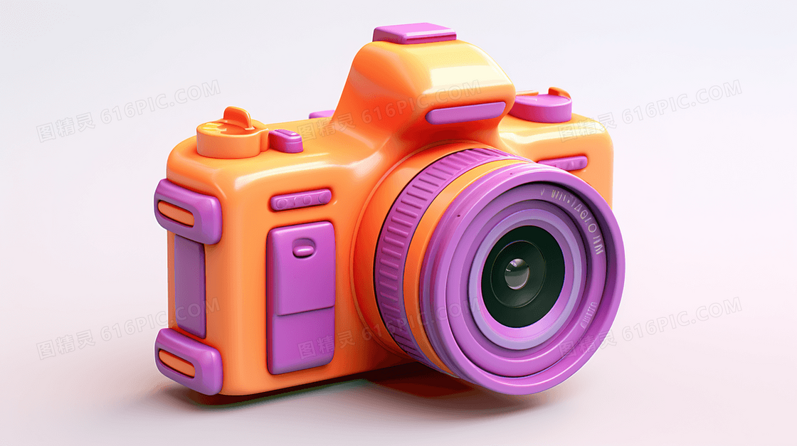3D立体粉紫色相机可爱卡通插画