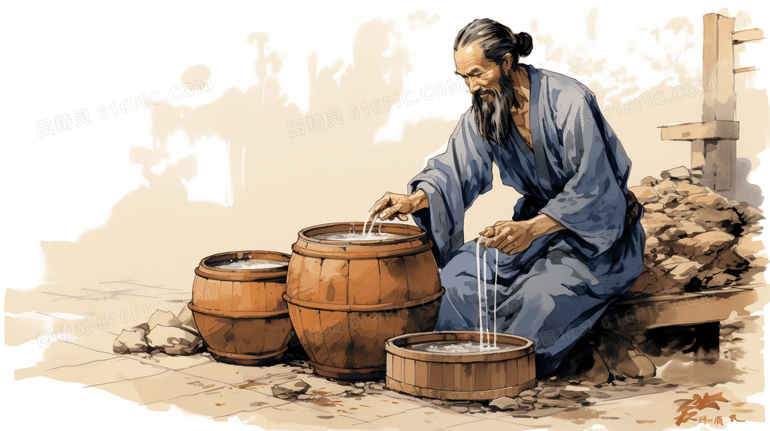 光盘行动节约粮食中国风古代人物酿酒场景插画