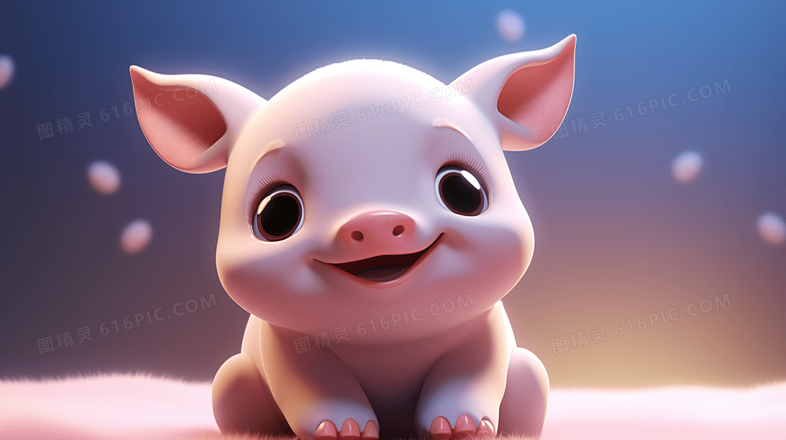 粉色小猪宝宝立体可爱卡通插画
