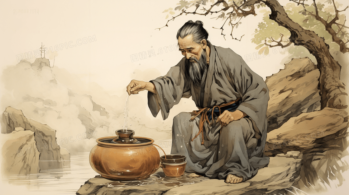 光盘行动节约粮食中国风古代人物酿酒场景插画