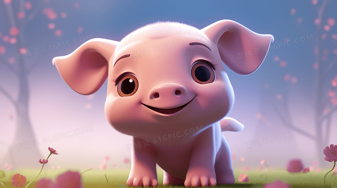 粉色小猪宝宝立体可爱卡通插画