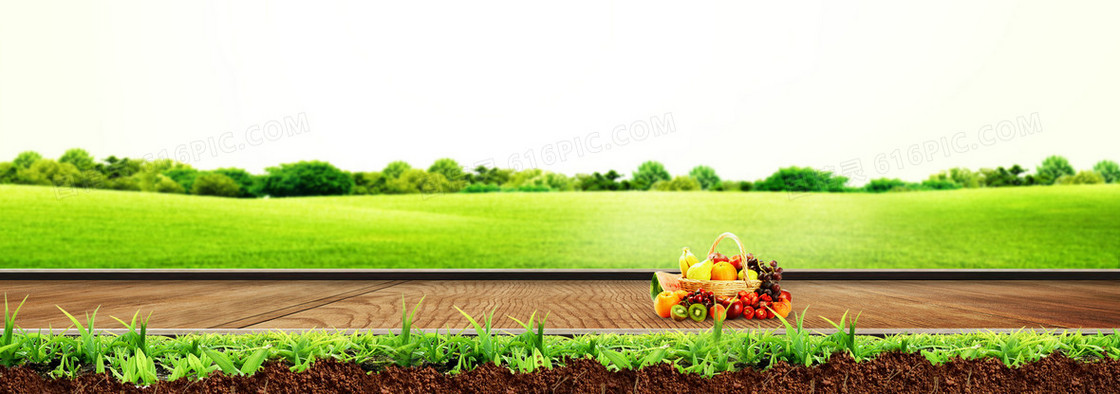 清新水果草坪木板背景banner