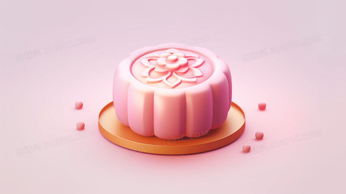 3D立体精美月饼中秋节美食插画