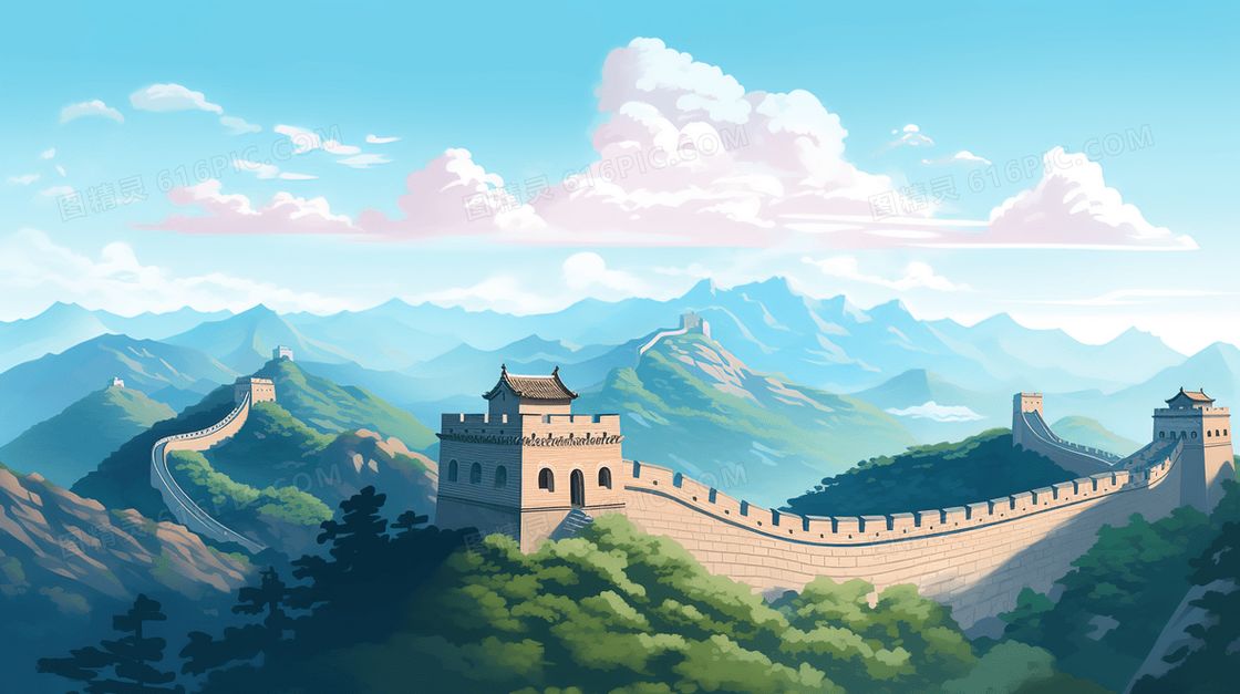 中国风万里长城风景插画