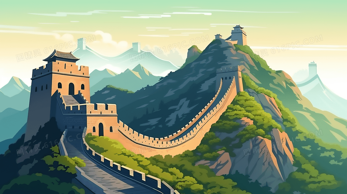 中国风万里长城风景插画