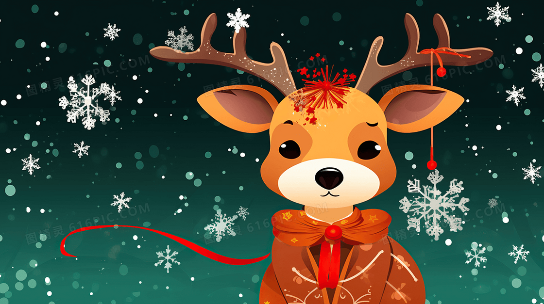 圣诞节卡通圣诞老人和麋鹿插画