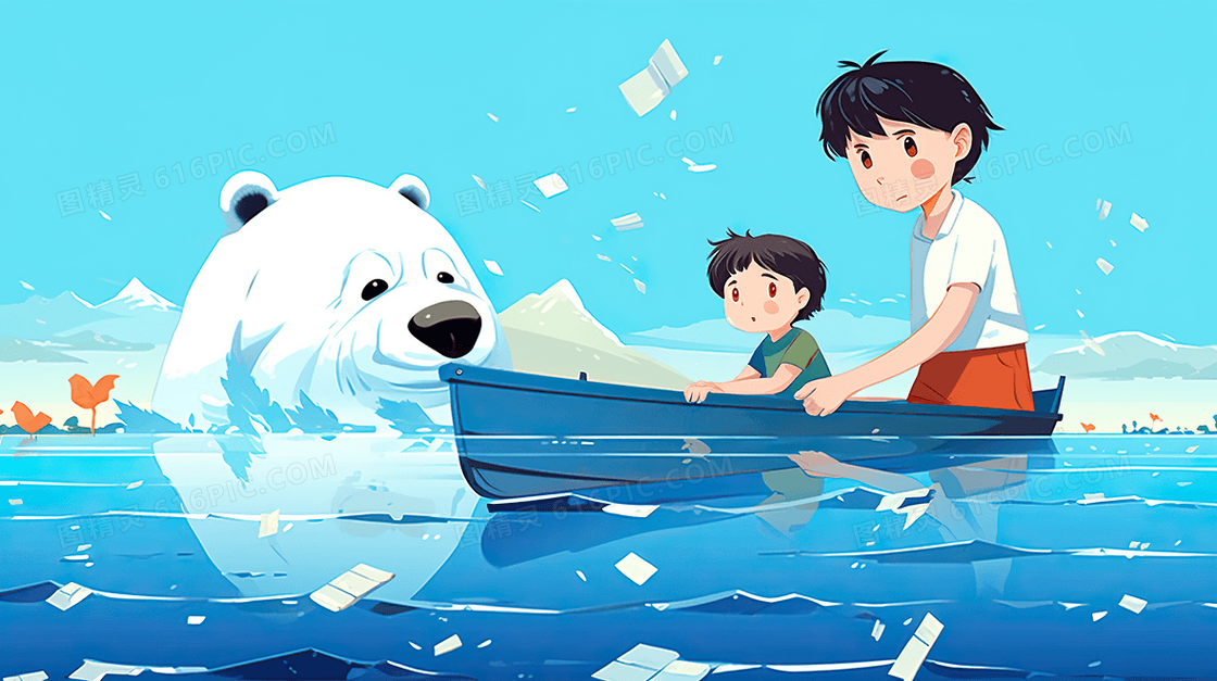 保护大海海洋生物环保北极熊插画