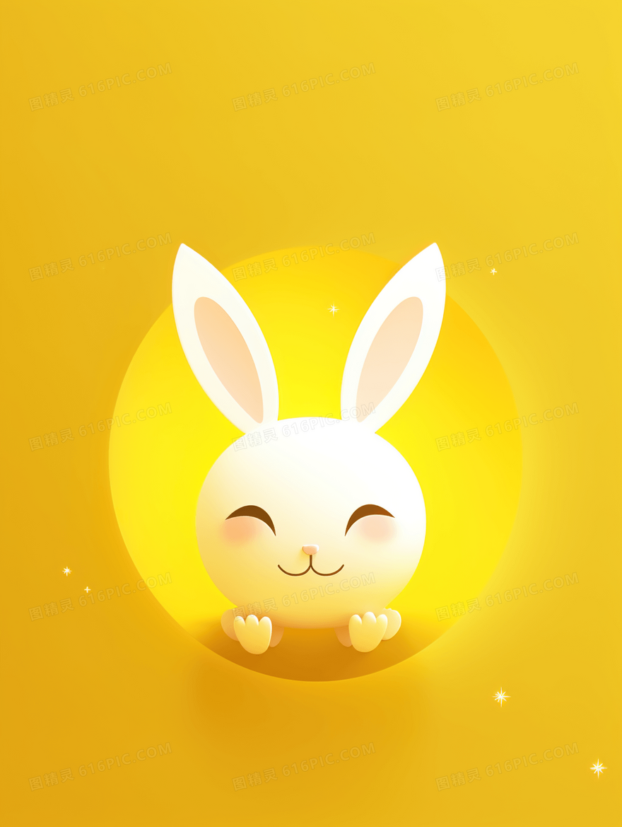 金色卡通小白兔可爱动物插画