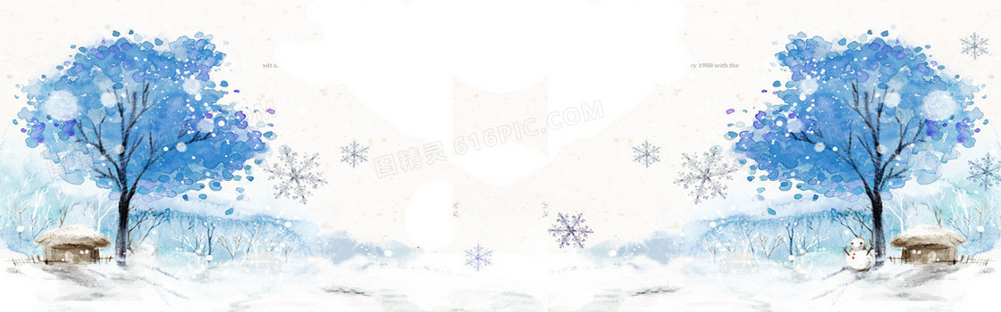 简约冬季素描雪景背景banner