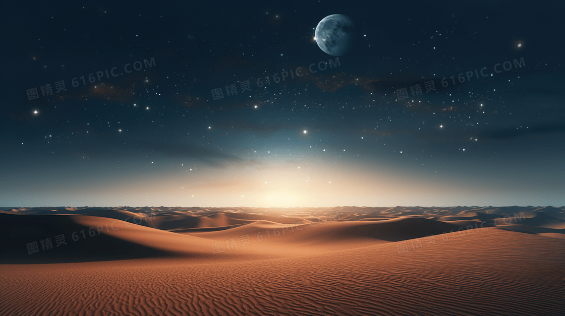 沙漠夜空风景插画