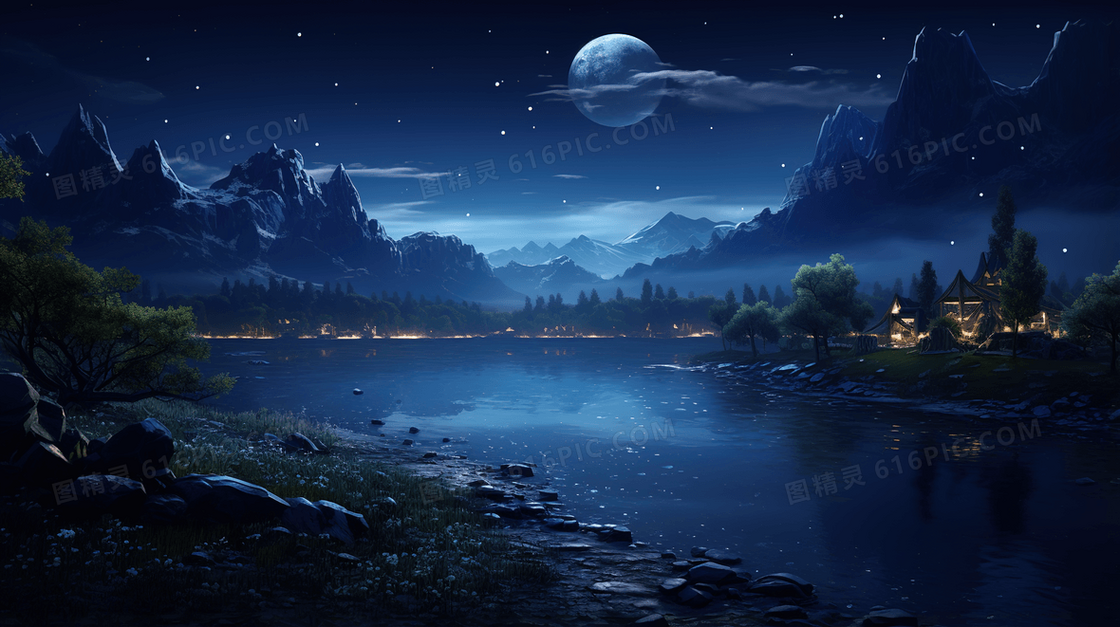 自然风景唯美夜色插画