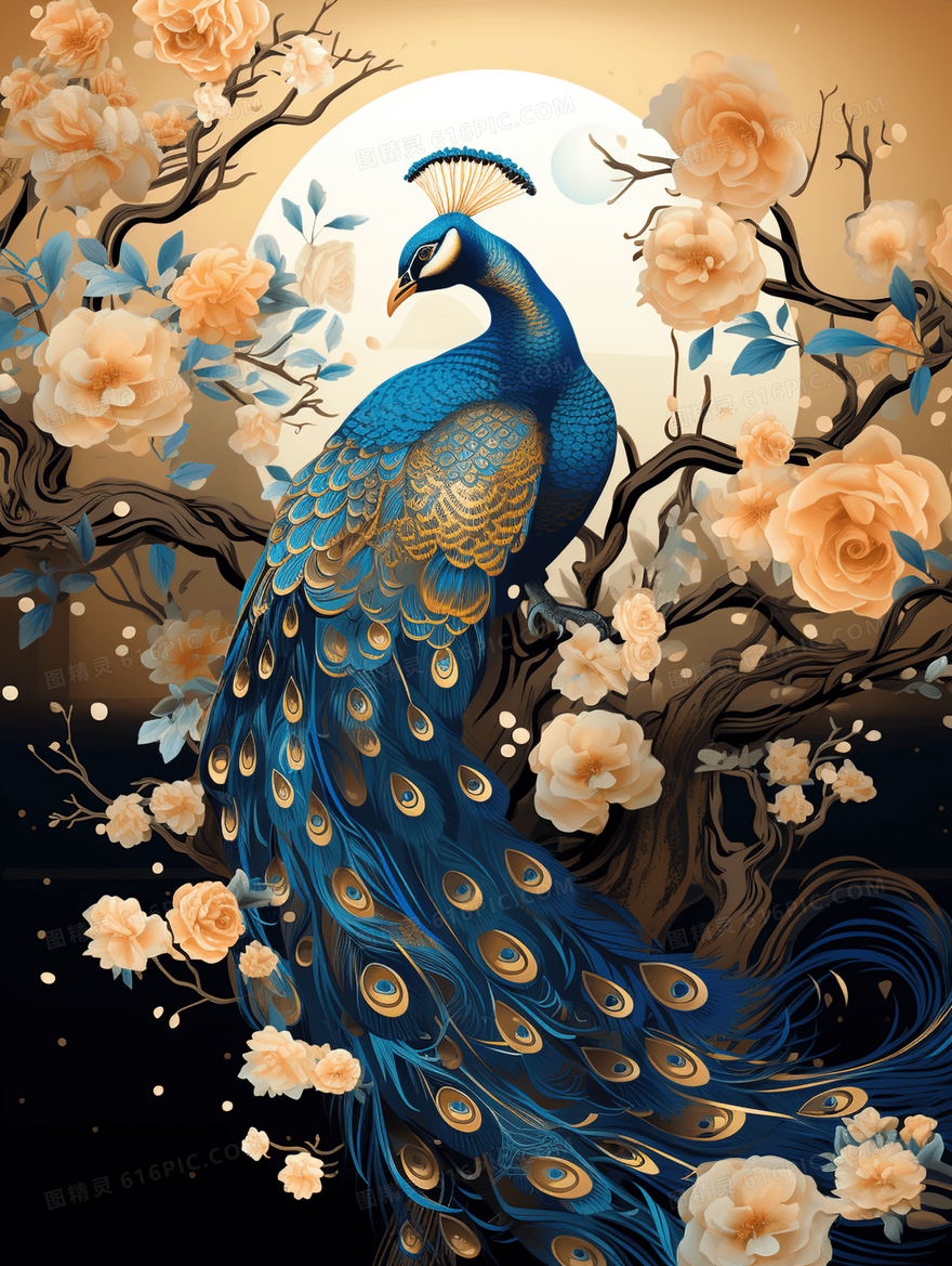 中国风孔雀唯美插画