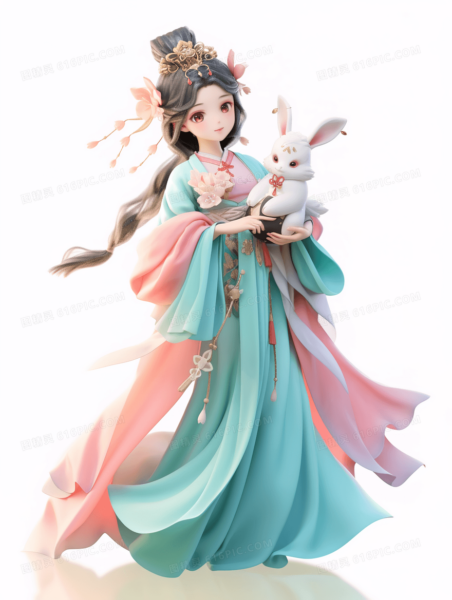 嫦娥抱着玉兔中秋节创意插画