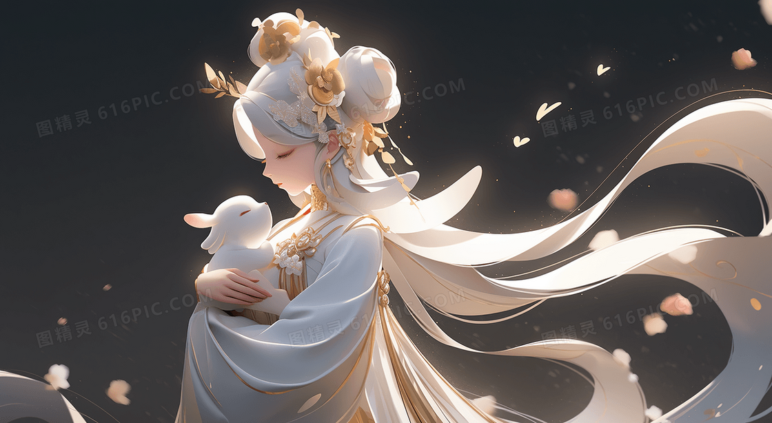嫦娥仙子和玉兔中秋节创意插画