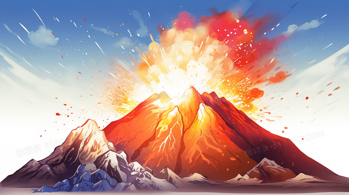 彩色火山爆发插画