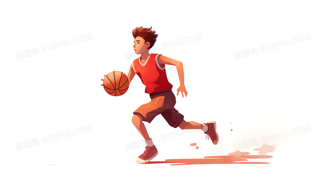 彩色打篮球的男孩插画