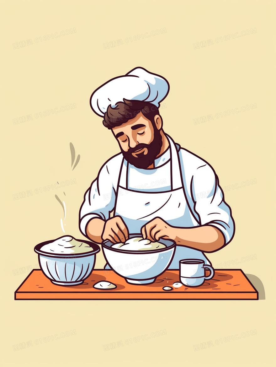 正在和面的西点厨师简约职业插画