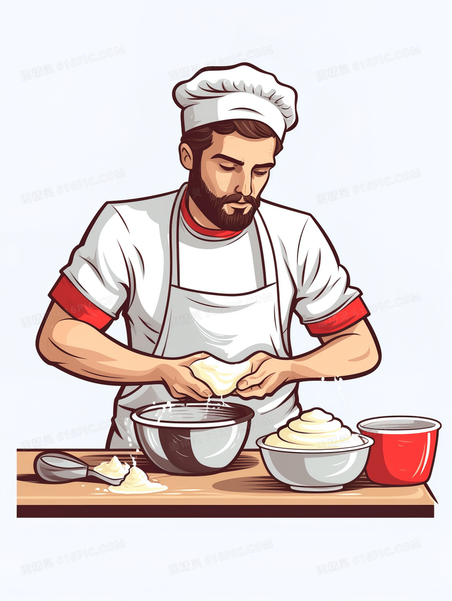 正在和面的西点厨师简约职业插画