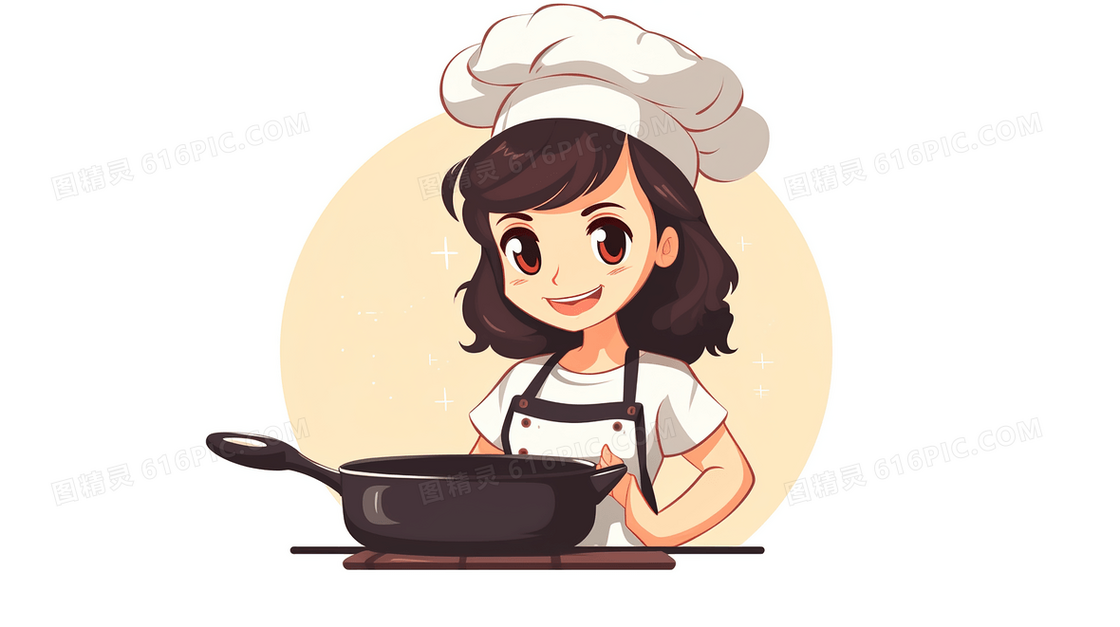 正在烹饪美食的女厨师简约卡通插画