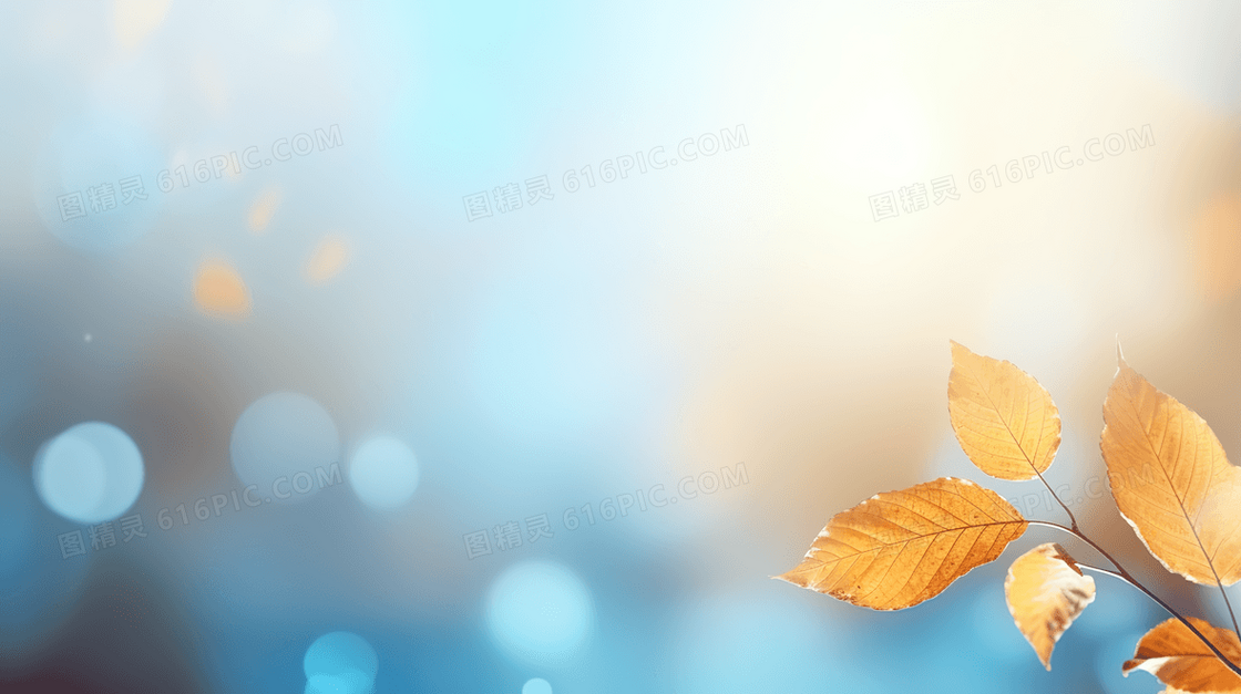 秋天金色树叶晕染朦胧唯美插画