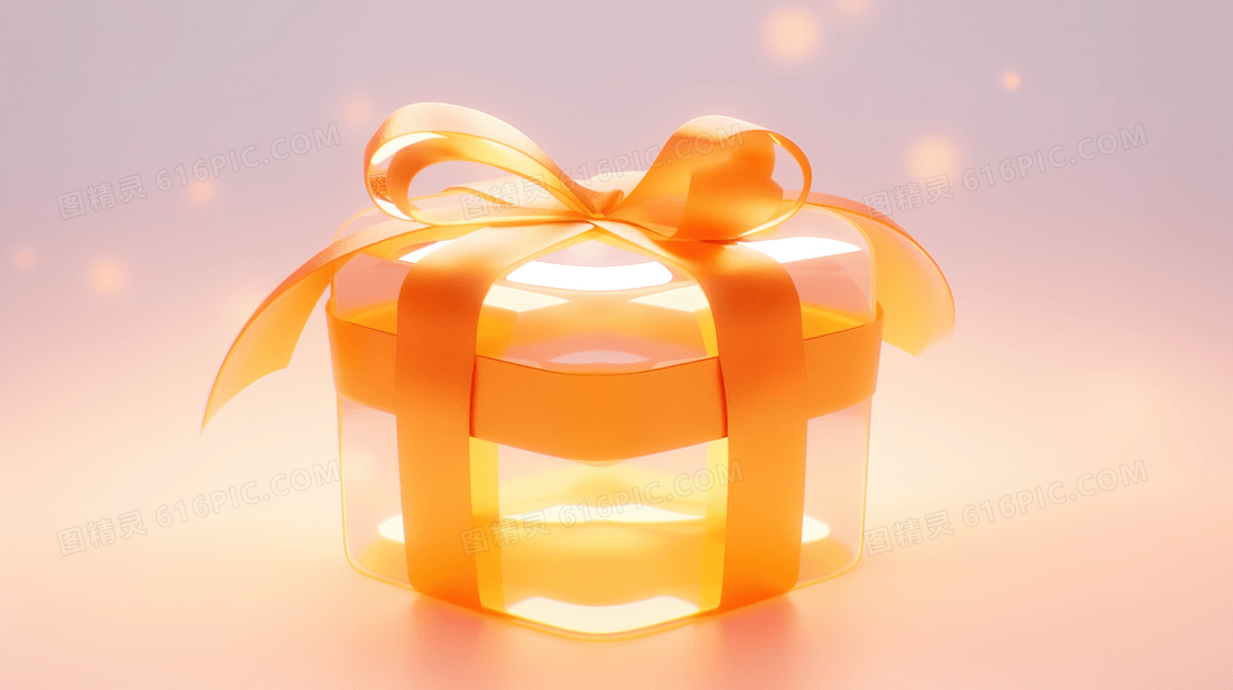 黄金色丝带包装立体礼物盒插画