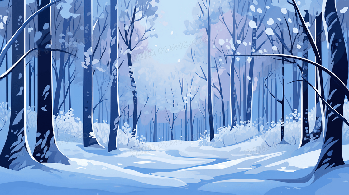 冬季大雪森林雪景插画