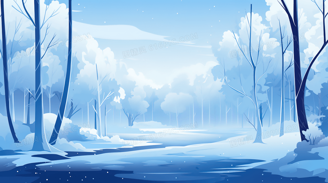 冬季大雪森林雪景插画